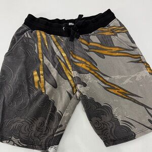 Men's Grey and Gold Graphic Athletic Shorts